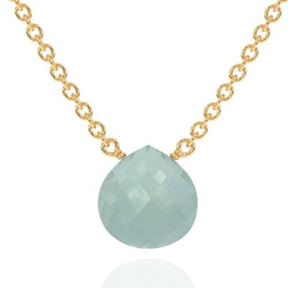 5689 Aquamarine Necklace , Premium Gold Heart Necklaces - Tarnish Free 18K
